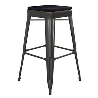Emma and Oliver Kam Backless Metal Indoor-Outdoor Stool with All-Weather Polystyrene Seat