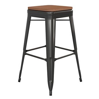 Emma and Oliver Kam Backless Metal Indoor-Outdoor Stool with All-Weather Polystyrene Seat