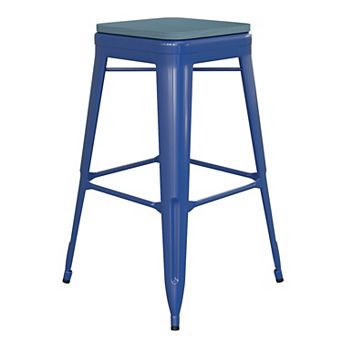 Emma and Oliver Kam Backless Metal Indoor-Outdoor Stool with All-Weather Polystyrene Seat