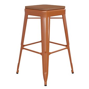 Emma and Oliver Kam Backless Metal Indoor-Outdoor Stool with All-Weather Polystyrene Seat