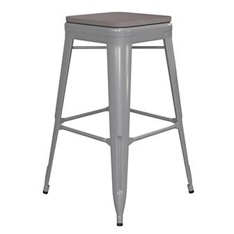 Emma and Oliver Kam Backless Metal Indoor-Outdoor Stool with All-Weather Polystyrene Seat
