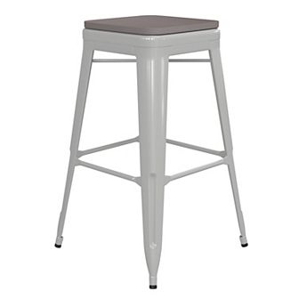 Emma and Oliver Kam Backless Metal Indoor-Outdoor Stool with All-Weather Polystyrene Seat