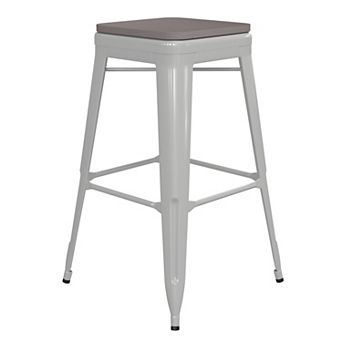 Emma and Oliver Kam Backless Metal Indoor-Outdoor Stool with All-Weather Polystyrene Seat