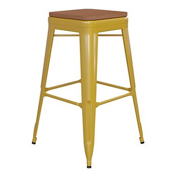 Emma and Oliver Kam Backless Metal Indoor-Outdoor Stool with All-Weather Polystyrene Seat