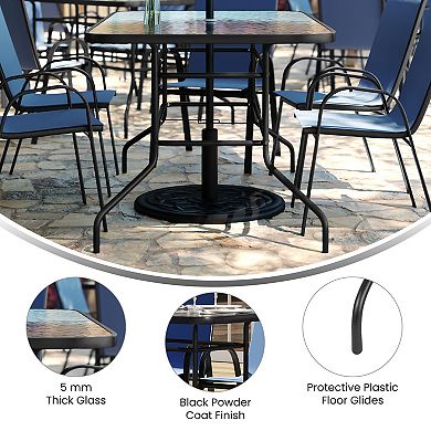 Emma and Oliver 5 Piece Patio Dining Set - Glass Patio Table, 4 Flex Stack Chairs