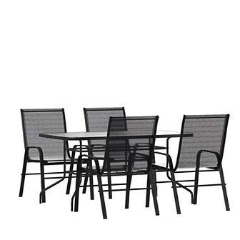 Emma and Oliver 5 pc Patio Dining Set - Glass Patio Table, 4 Flex Stack Chairs