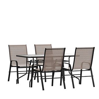 Emma and Oliver 5 pc Patio Dining Set - Glass Patio Table, 4 Flex Stack Chairs