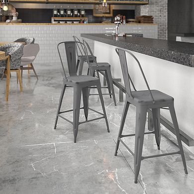 Emma And Oliver Commercial Grade 4 Pack 24" High Metal Indoor-outdoor Counter Height Stool