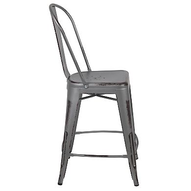 Emma And Oliver Commercial Grade 4 Pack 24" High Metal Indoor-outdoor Counter Height Stool
