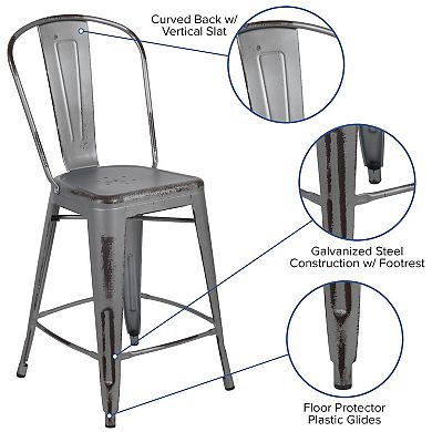 Emma And Oliver Commercial Grade 4 Pack 24" High Metal Indoor-outdoor Counter Height Stool