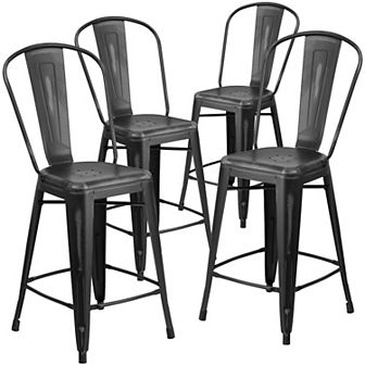 Emma And Oliver Commercial Grade 4 Pack 24" High Metal Indoor-outdoor Counter Height Stool