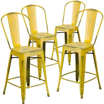 Emma And Oliver Commercial Grade 4 Pack 24" High Metal Indoor-outdoor Counter Height Stool