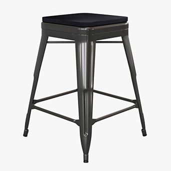 Emma and Oliver Kam Backless Metal Indoor-Outdoor Stool with All-Weather Polystyrene Seat