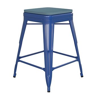 Emma and Oliver Kam Backless Metal Indoor-Outdoor Stool with All-Weather Polystyrene Seat