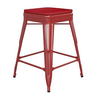 Emma and Oliver Kam Backless Metal Indoor-Outdoor Stool with All-Weather Polystyrene Seat