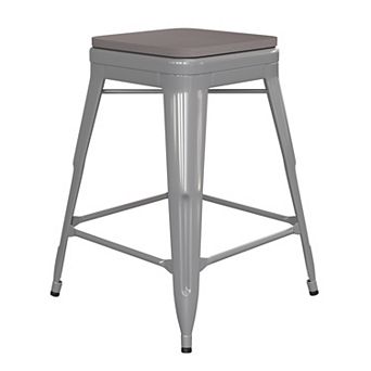 Emma and Oliver Kam Backless Metal Indoor-Outdoor Stool with All-Weather Polystyrene Seat