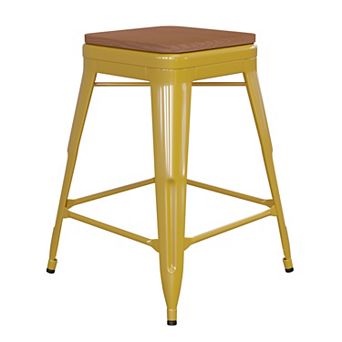 Emma and Oliver Kam Backless Metal Indoor-Outdoor Stool with All-Weather Polystyrene Seat
