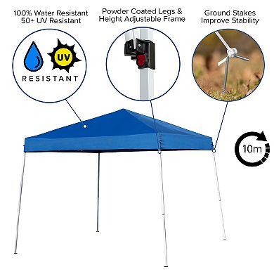 Emma and Oliver Portable Tailgate, Camping or Event Set with White Pop Up Event Canopy Tent with Carry Bag and Folding Table with Benches Set