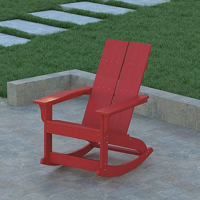 Emma and Oliver Set of 2 Poly Resin Adirondack Rocking Chairs with All Weather Materials