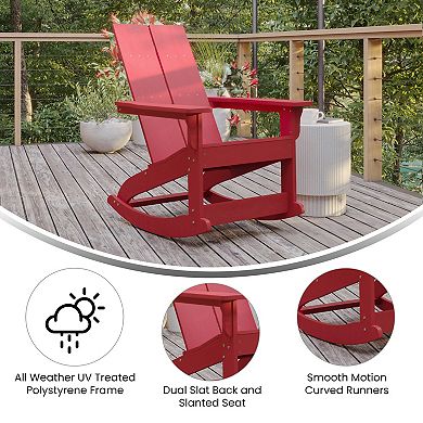 Emma and Oliver Set of 2 Modern All-Weather Poly Resin Adirondack Rocking Chairs for Indoor/Outdoor Use