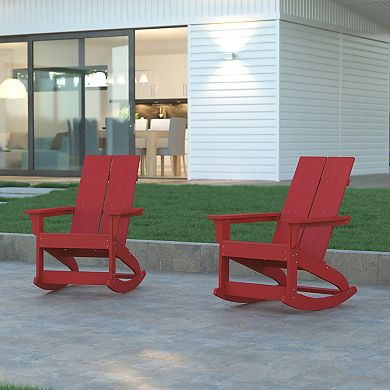 Emma and Oliver Set of 2 Poly Resin Adirondack Rocking Chairs with All Weather Materials