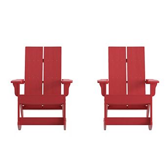 Emma and Oliver Set of 2 Poly Resin Adirondack Rocking Chairs with All Weather Materials