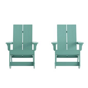 Emma and Oliver Set of 2 Poly Resin Adirondack Rocking Chairs with All Weather Materials
