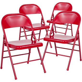 Emma and Oliver 4 Pack Triple Braced & Double Hinged Metal Folding Chair