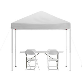 Emma and Oliver Outdoor Event/Tailgate Set with Pop Up Event Canopy with Carry Bag, Bi-Fold Table and 4 Folding Chairs