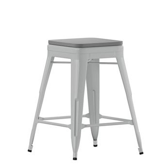 Emma and Oliver Cory Set of Four Backless Metal Stools with All-Weather Poly Resin Seats for Indoor Use Only