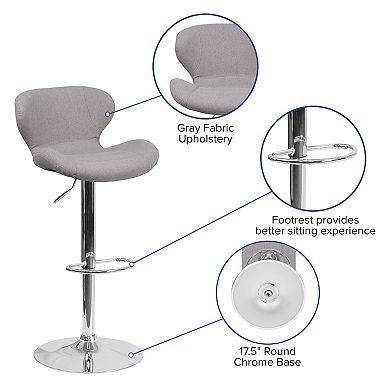 Emma and Oliver 2 Pack Contemporary Vinyl Adjustable Height Barstool with Curved Back and Chrome Base