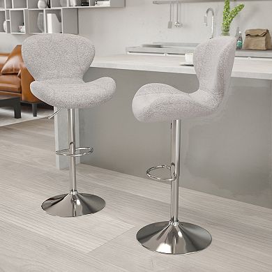 Emma and Oliver 2 Pack Contemporary Vinyl Adjustable Height Barstool with Curved Back and Chrome Base