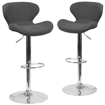 Emma and Oliver 2 Pack Contemporary Vinyl Adjustable Height Barstool with Curved Back and Chrome Base