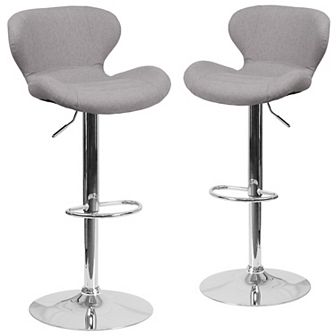 Emma and Oliver 2 Pack Contemporary Vinyl Adjustable Height Barstool with Curved Back and Chrome Base