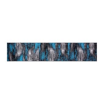 Emma and Oliver Oakland 2x10 Ultra Soft Shaded Look Olefin Accent Runner in Gray, Black & Blue with Natural Jute Backing