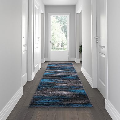 Emma and Oliver Oakland 2x10 Ultra Soft Shaded Look Olefin Accent Runner in Gray, Black & Blue with Natural Jute Backing