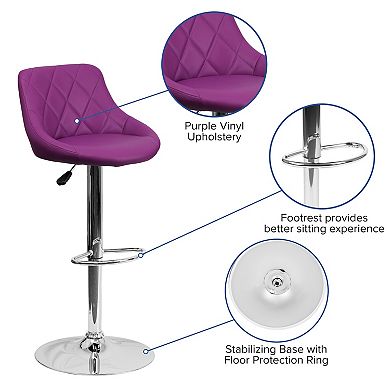 Emma and Oliver 2 Pack Contemporary Vinyl Bucket Seat Adjustable Height Barstool with Diamond Pattern Back and Chrome Base
