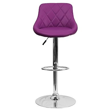 Emma and Oliver 2 Pack Contemporary Vinyl Bucket Seat Adjustable Height Barstool with Diamond Pattern Back and Chrome Base
