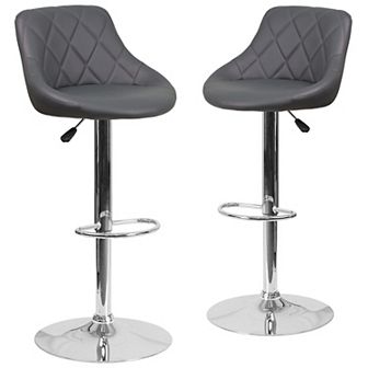 Emma and Oliver 2 Pack Contemporary Vinyl Bucket Seat Adjustable Height Barstool with Diamond Pattern Back and Chrome Base