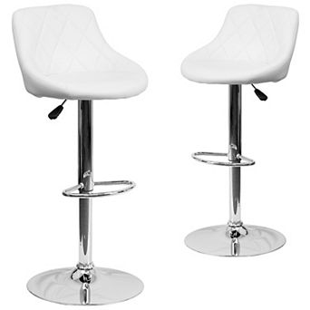 Emma and Oliver 2 Pack Contemporary Vinyl Bucket Seat Adjustable Height Barstool with Diamond Pattern Back and Chrome Base