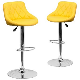 Emma and Oliver 2 Pack Contemporary Vinyl Bucket Seat Adjustable Height Barstool with Diamond Pattern Back and Chrome Base