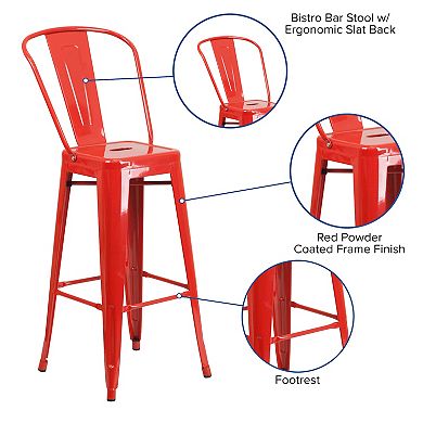 Emma and Oliver Commercial Grade 4 Pack 30" High Metal Indoor-Outdoor Barstool with Back