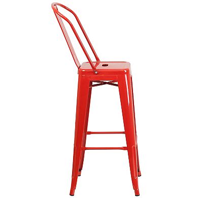 Emma and Oliver Commercial Grade 4 Pack 30" High Metal Indoor-Outdoor Barstool with Back
