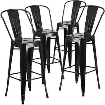 Emma and Oliver Commercial Grade 4 Pack 30" High Metal Indoor-Outdoor Barstool with Back