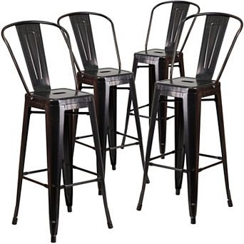 Emma and Oliver Commercial Grade 4 Pack 30" High Metal Indoor-Outdoor Barstool with Back