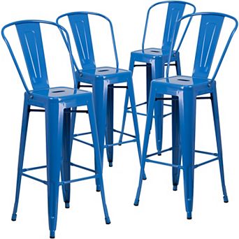 Emma and Oliver Commercial Grade 4 Pack 30" High Metal Indoor-Outdoor Barstool with Back