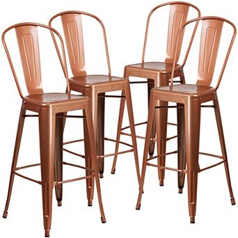 Emma and Oliver Commercial Grade 4 Pack 30" High Metal Indoor-Outdoor Barstool with Back