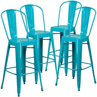 Emma and Oliver Commercial Grade 4 Pack 30" High Metal Indoor-Outdoor Barstool with Back