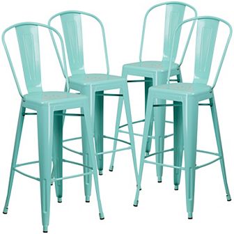 Emma and Oliver Commercial Grade 4 Pack 30" High Metal Indoor-Outdoor Barstool with Back