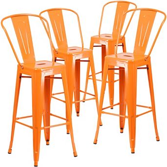 Emma and Oliver Commercial Grade 4 Pack 30" High Metal Indoor-Outdoor Barstool with Back